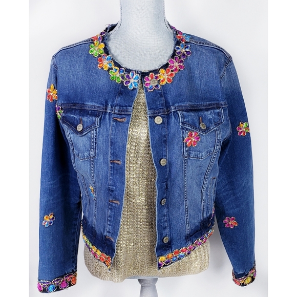 coiledfusion Jackets & Blazers - Women's  Hippy-Chic Flower Power Denim Jacket XL